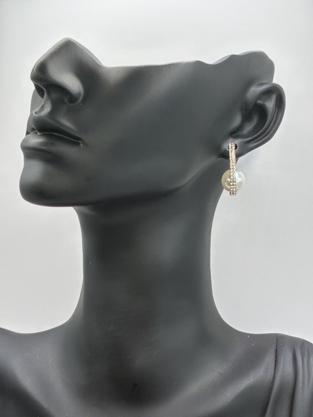 Gold Diamond Pearl 1" Drop Earrings